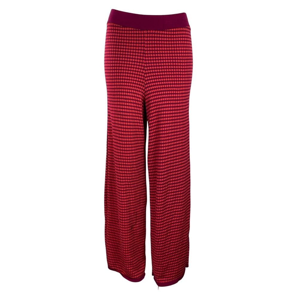 Zara Women's Red Polka Dots Retro Knit High Rise Wide Leg Trousers Pants Size S